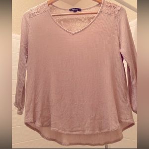 Ambiance Size L Tan 3/4 Sleeves Lightweight Lace on shoulders and upper back